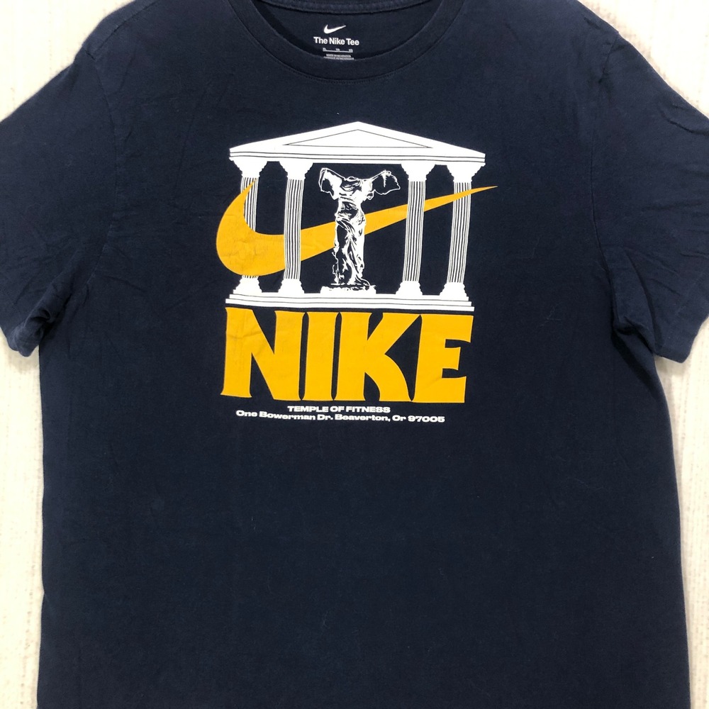 Nike Temple of Fitness Graphic Tee Navy Blue XL Winged Victory Swoosh‎ Shirt